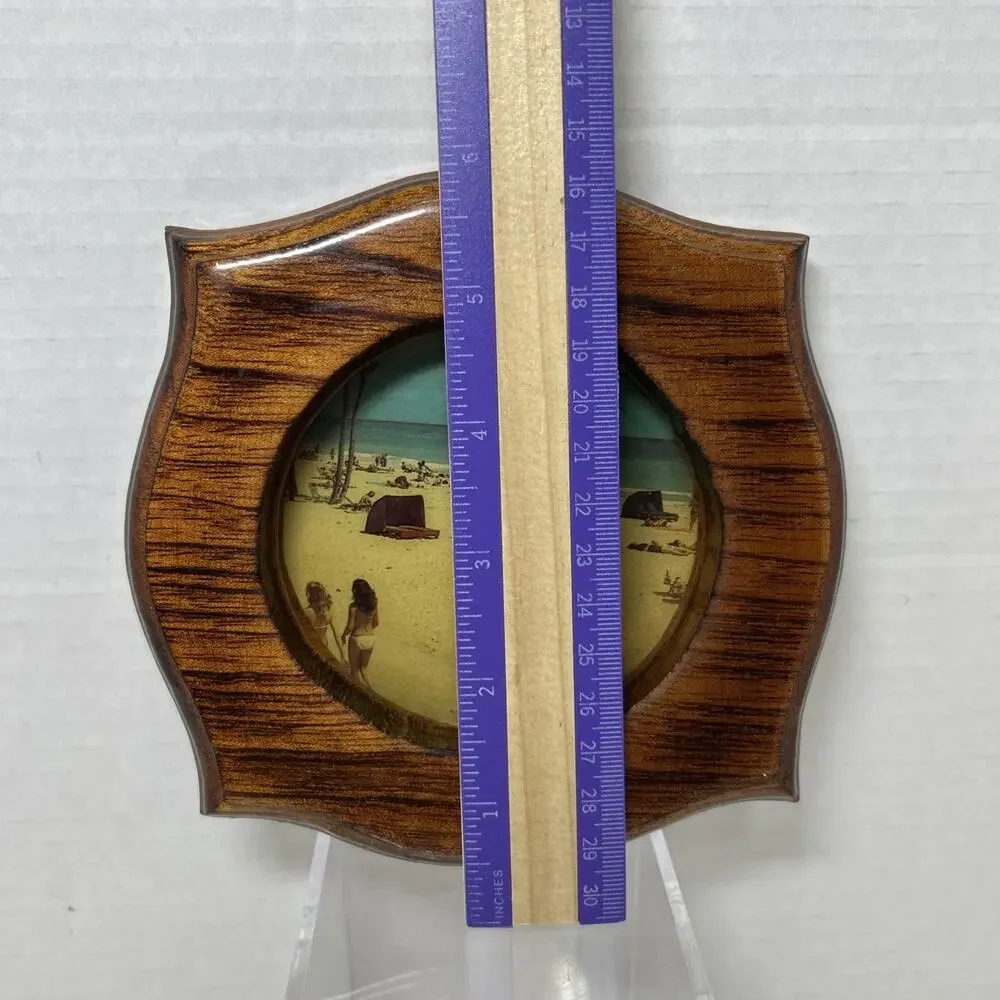 Belize Art Creations Wood Wall Plaque 1970s Island Beach Scene Print Porthole